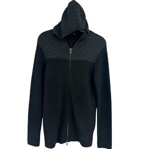 DKNY Men’s Wool Knit Color-Block Zip Up Hooded Sweater MEDIUM Black/Charcoal VGC